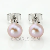 925 silver stud earrings with 5-5.5mm purple button pearls